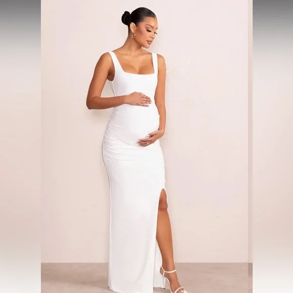 sachin and babi light blue dress Club L London | Dresses | Club London Avril White Square Neck Maternity  Maxi Dress With Split